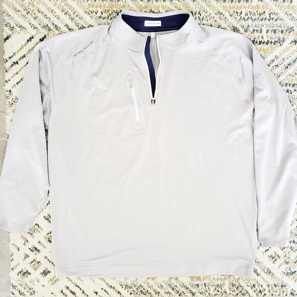 Peter Millar Verge Performance Quarter-Zip Golf Long Sleeve Gale Grey Mens 2XL - Picture 12 of 12